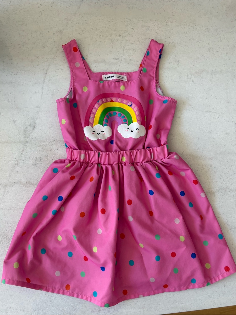 SHEIN Pink Rainbow Cloud Polka Dot Dress